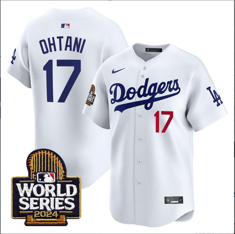 Men MLB Los Angeles Dodgers #17 Ohtani white 2024 World Series Champions Patch Limited Jersey20241105